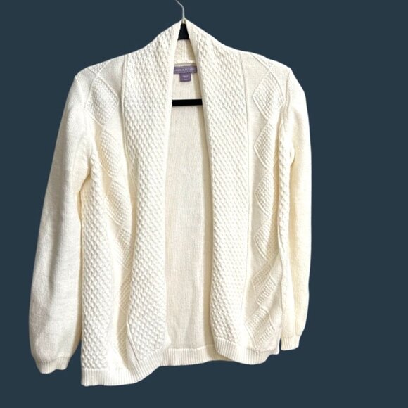 Laura Scott Sweaters - Laura Scott Womens M White Open Front Knit Cardigan Sweater 100% Cotton